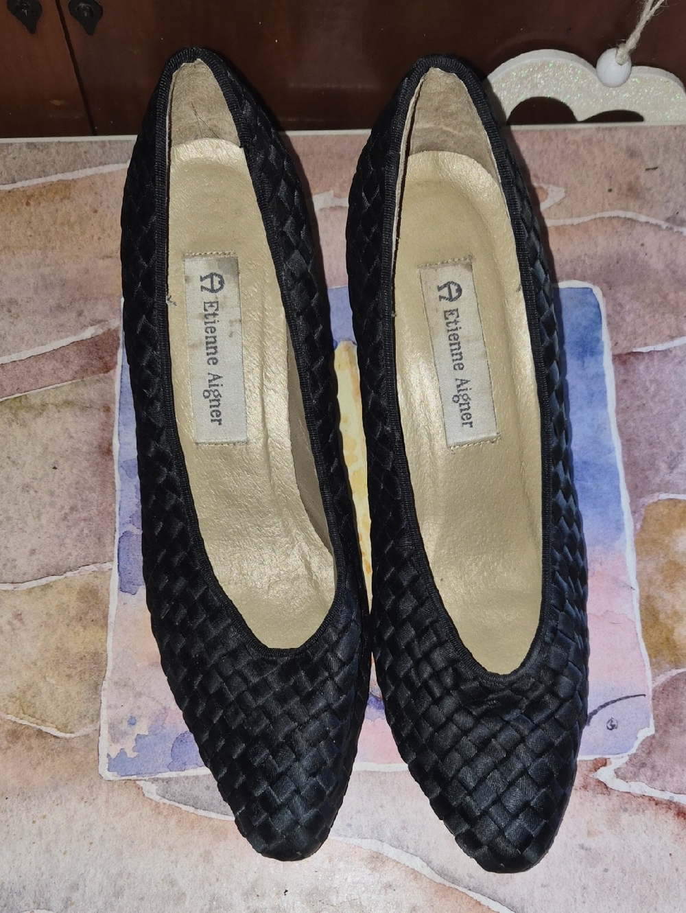 Etienne Aigner Black Woven Pointed Heels 8.5M